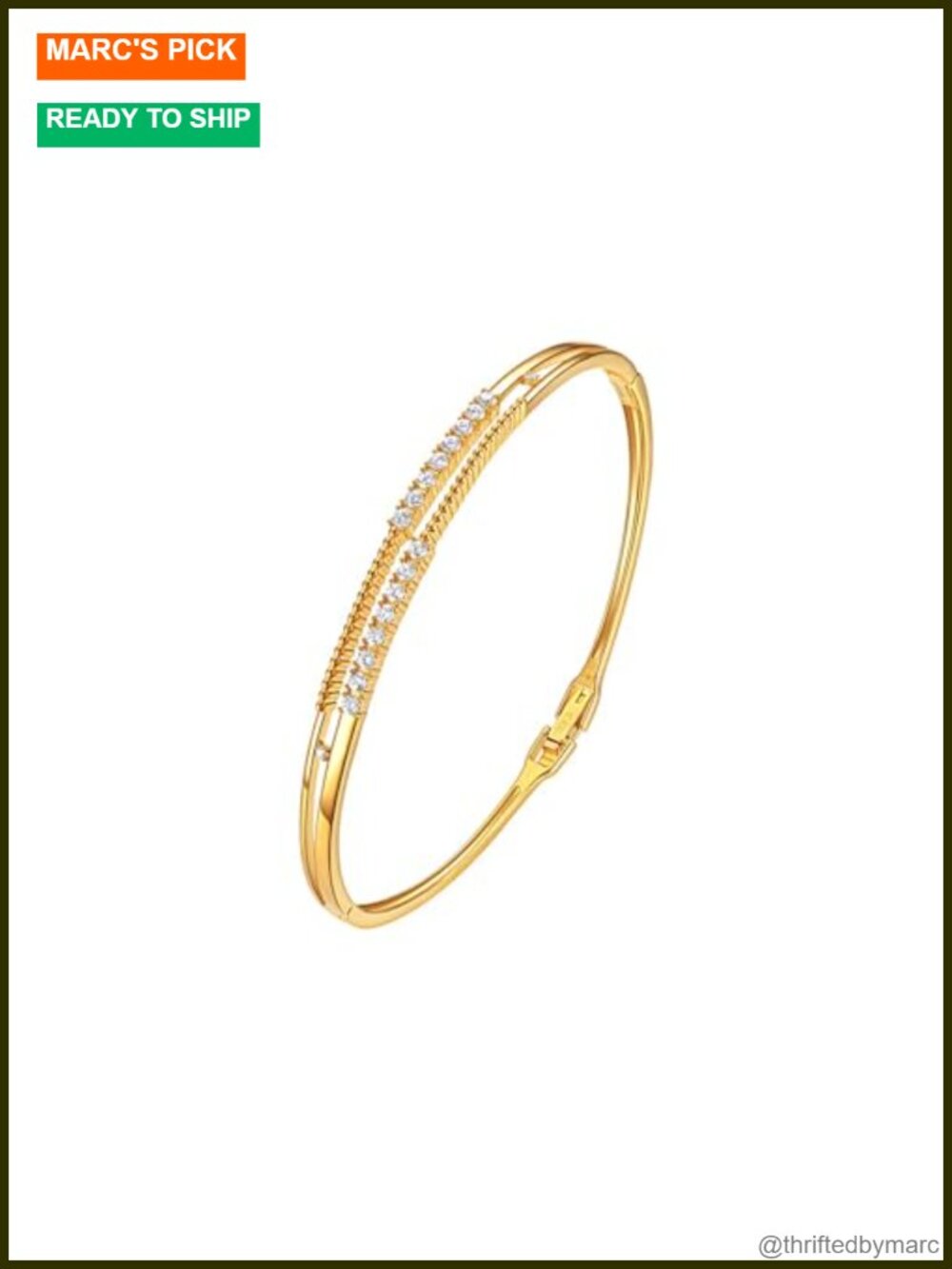 14K Gold Plated Bangle Bracelet Cubic Zirconia Daily Wear Gift